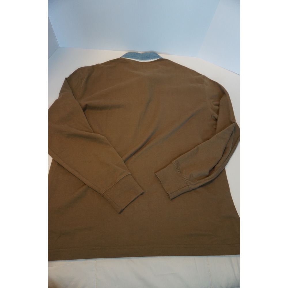 Abercrombie & Fitch Mens Oversized Rugby Shirt Brown Denim Collar Long Sleeve M - Picture 8 of 9